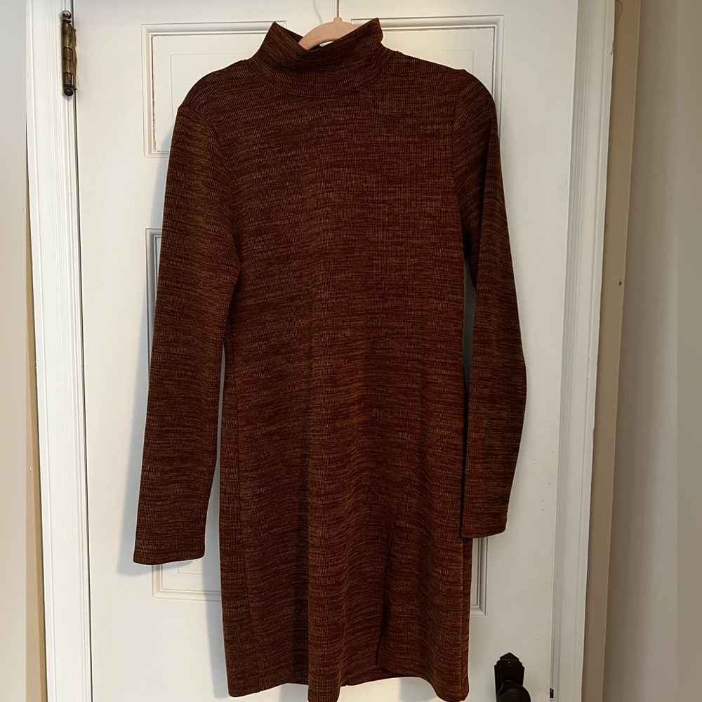 Nine Britton Brown Knit Mock Neck Sweater Dress – Size L | Fall + Winter Chic